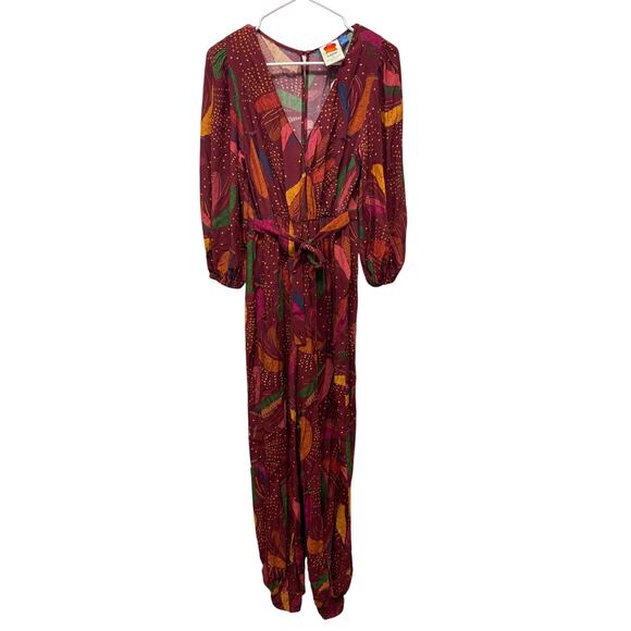 NWT Farm Rio Wrap Jumpsuit Red printed size XS Boho Tropical preppy - Picture 3 of 13